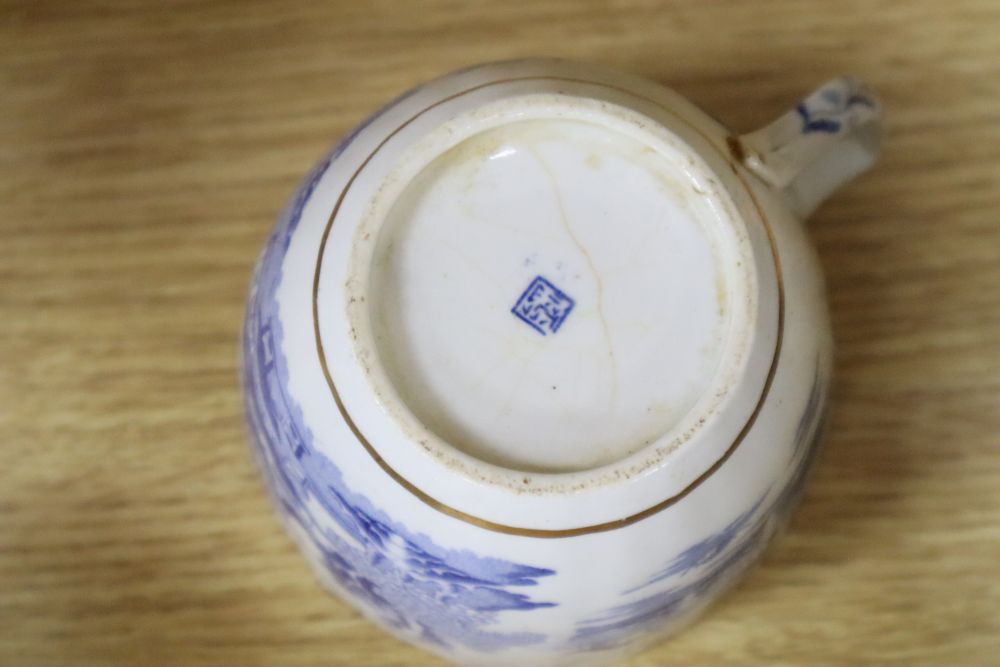 An early 19th century Miles Mason blue and white transfer printed tea set, Temple pattern